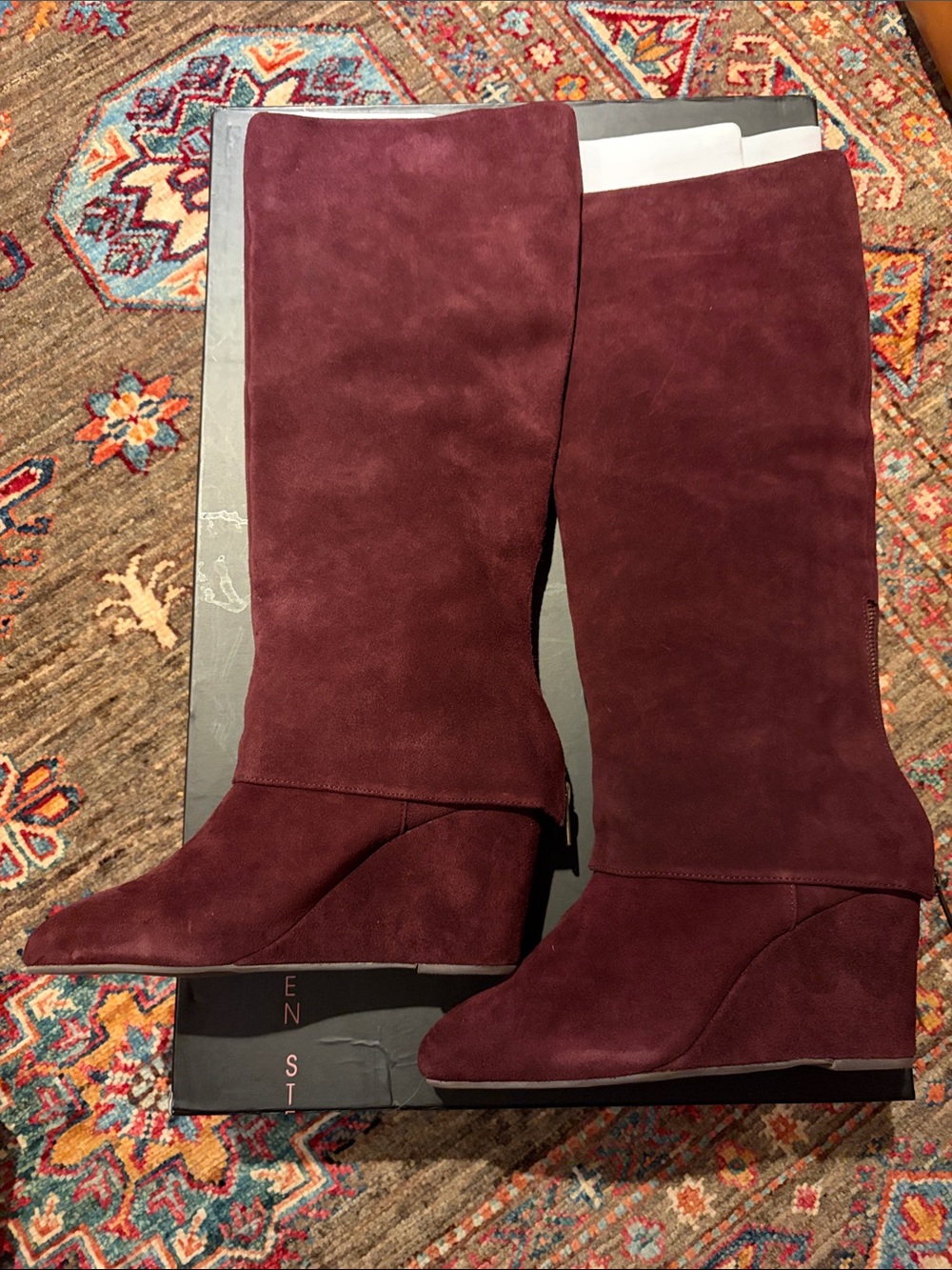 Steve Madden Burgundy Suede Over-the-Knee Wedge Boots